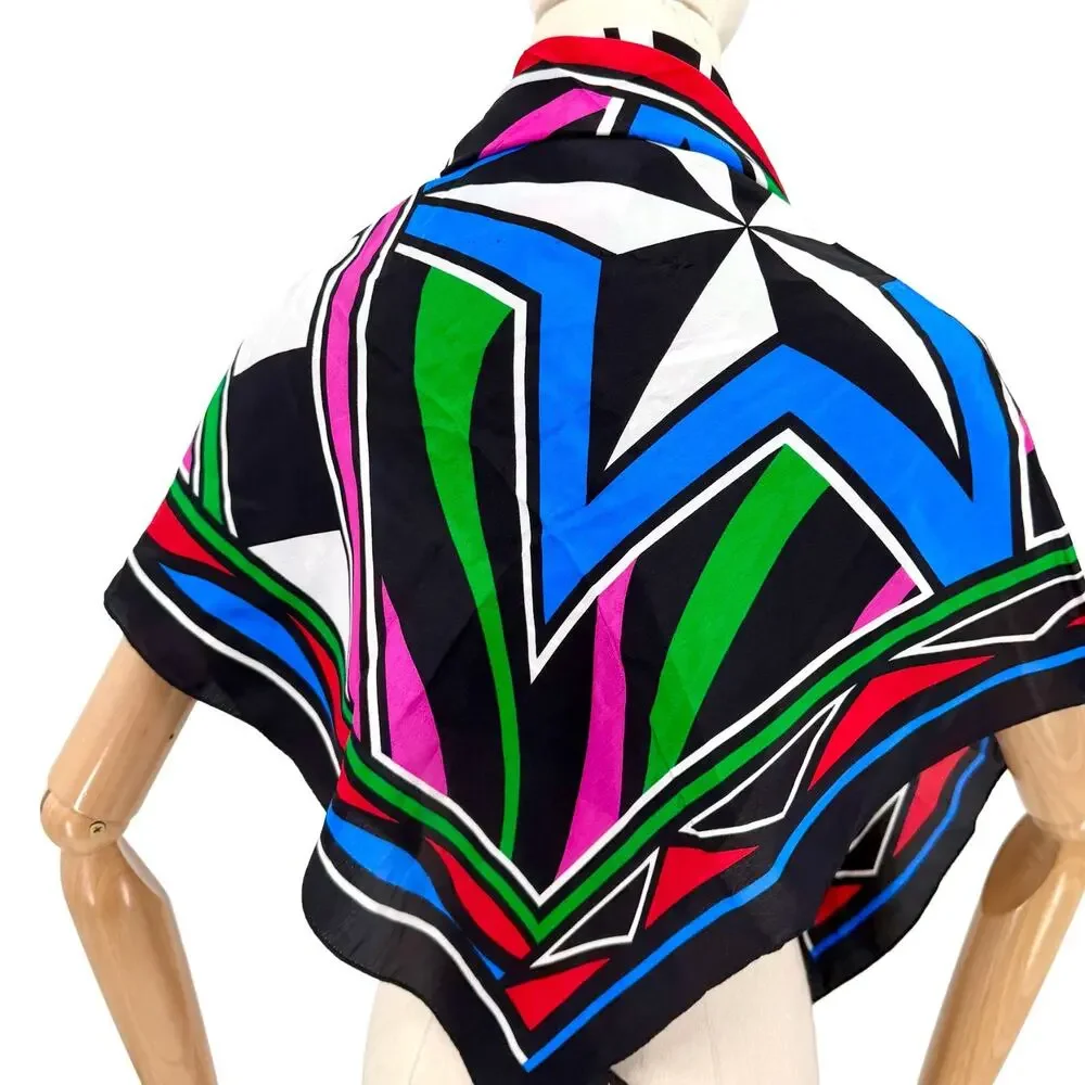 Vintage 80s Bob Mackie Black 100% Silk Piano Cityscape Scarf